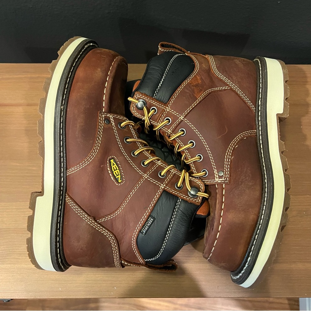 Keen Cincinnati Men’s Brown 90 Degree Waterproof 6” Carbon Fiber Toe Boots 7 EE - Picture 5 of 10